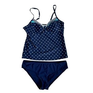 Two Piece Tankini Set Navy Dotted with removable cup (included) Size L